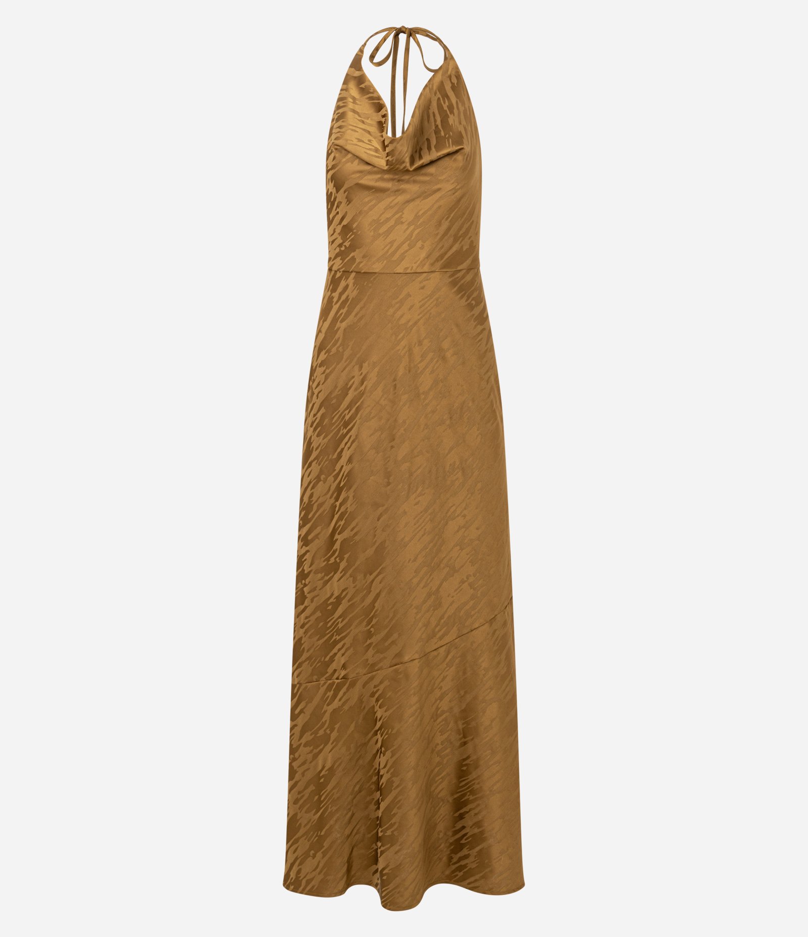 Vestido Midi Frente Única em Cetim com Decote Degagê Dourado 1
