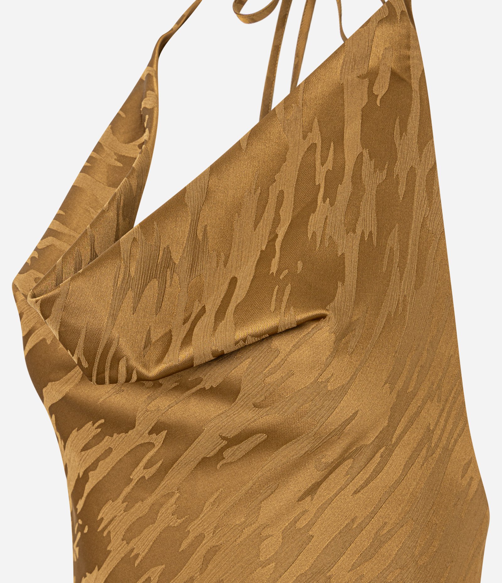 Vestido Midi Frente Única em Cetim com Decote Degagê Dourado 2