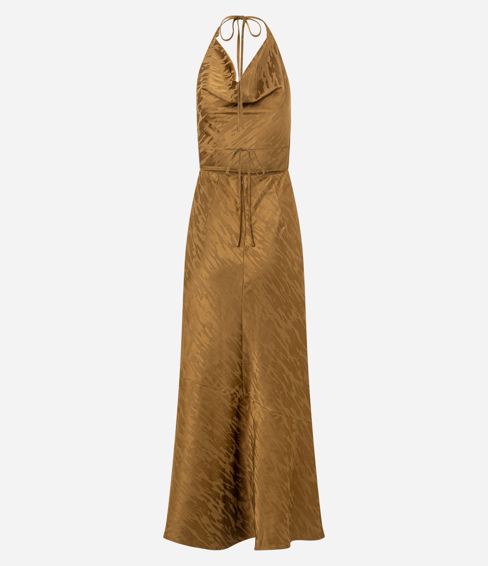 Vestido Midi Frente Única em Cetim com Decote Degagê Dourado 3