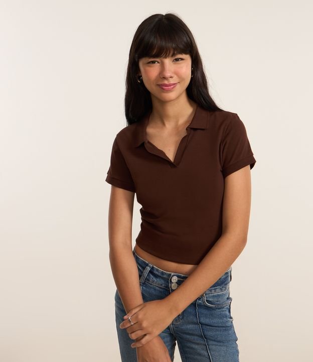 Blusa em Algodão com Gola Polo e Manga Curta
