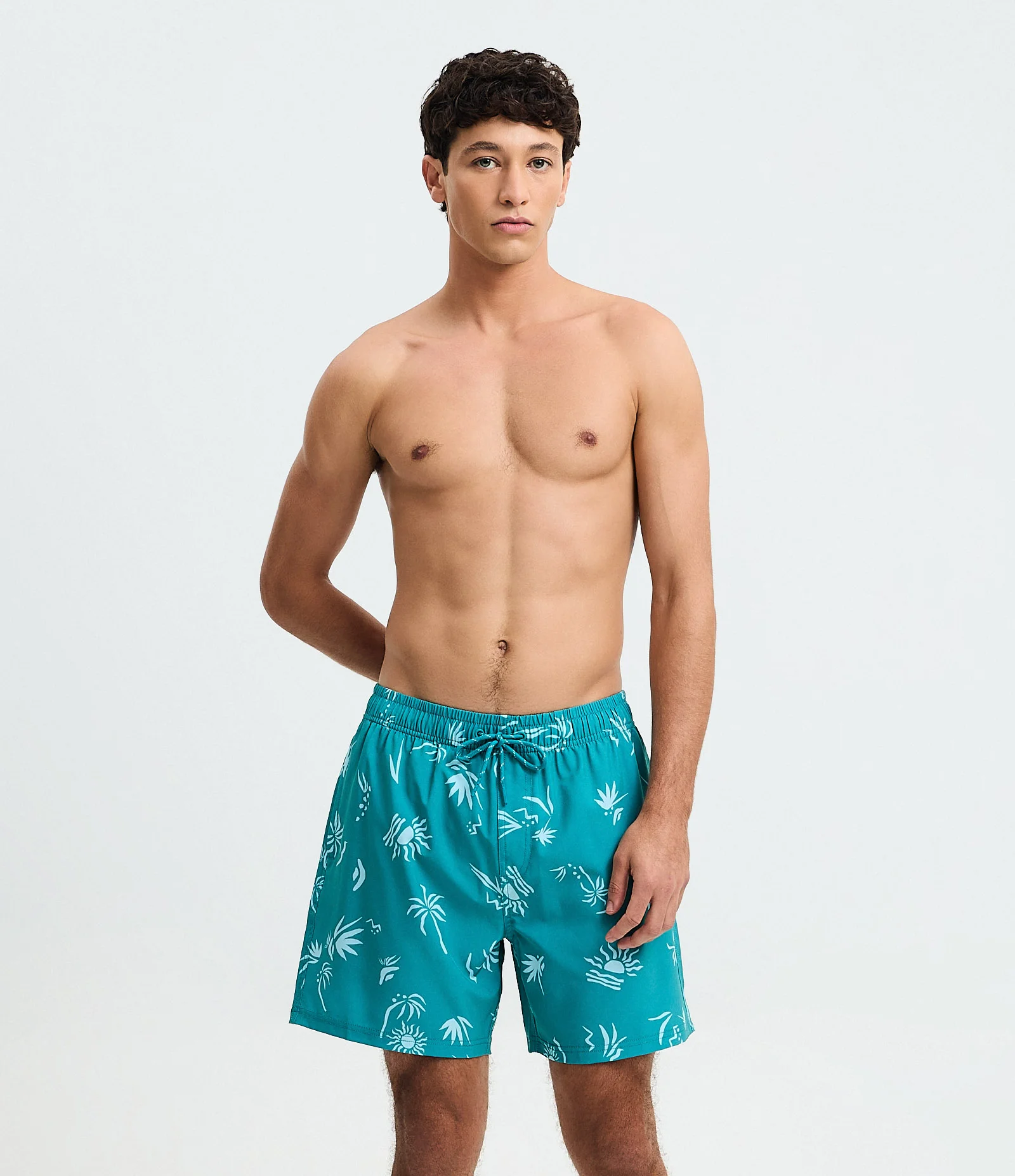 Bermuda de Banho em Microfibra com Estampa Coqueiros Verde 1