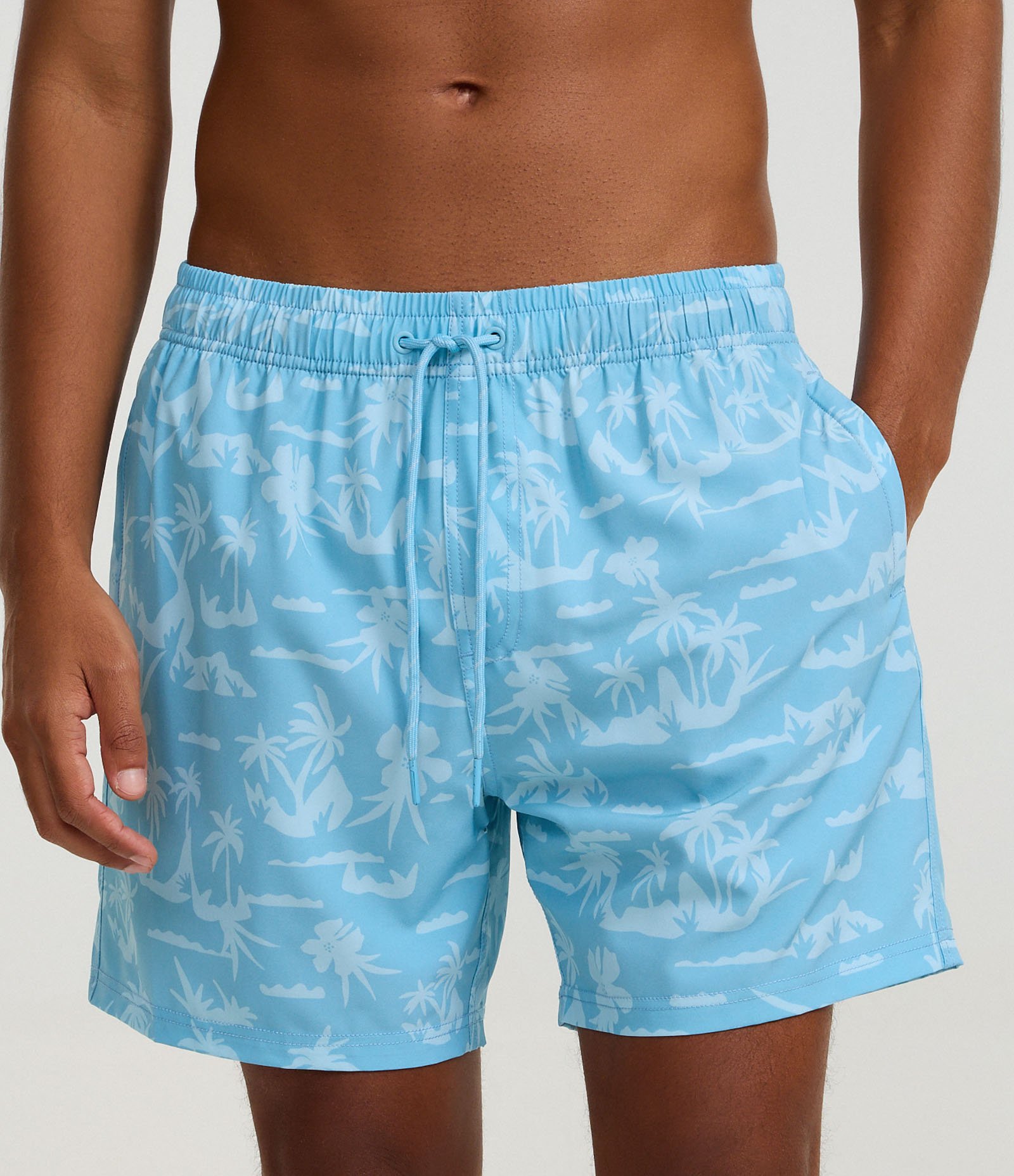 Bermuda de Banho em Microfibra com Estampa de Coqueiros Azul 2