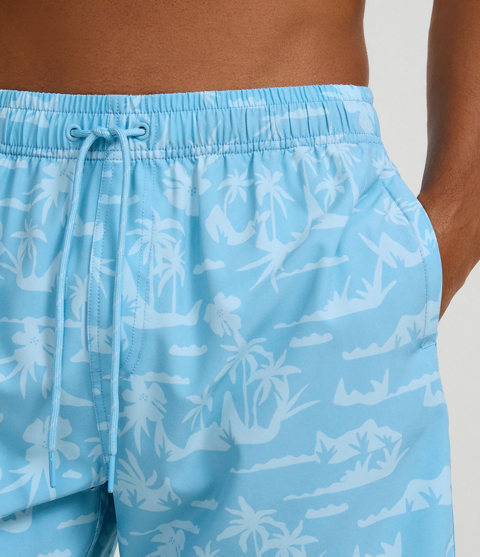 Bermuda de Banho em Microfibra com Estampa de Coqueiros Azul 3