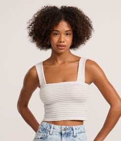 Blusa Cropped em Tricô com Brilhos e Texturizada