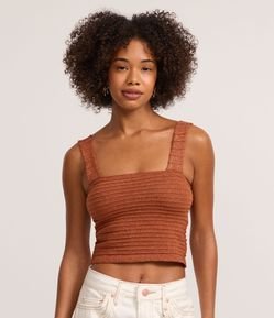 Blusa Cropped em Tricô com Brilhos e Texturizada