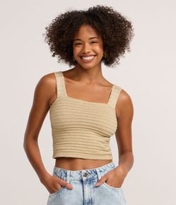 Blusa Cropped em Tricô com Brilhos e Texturizada
