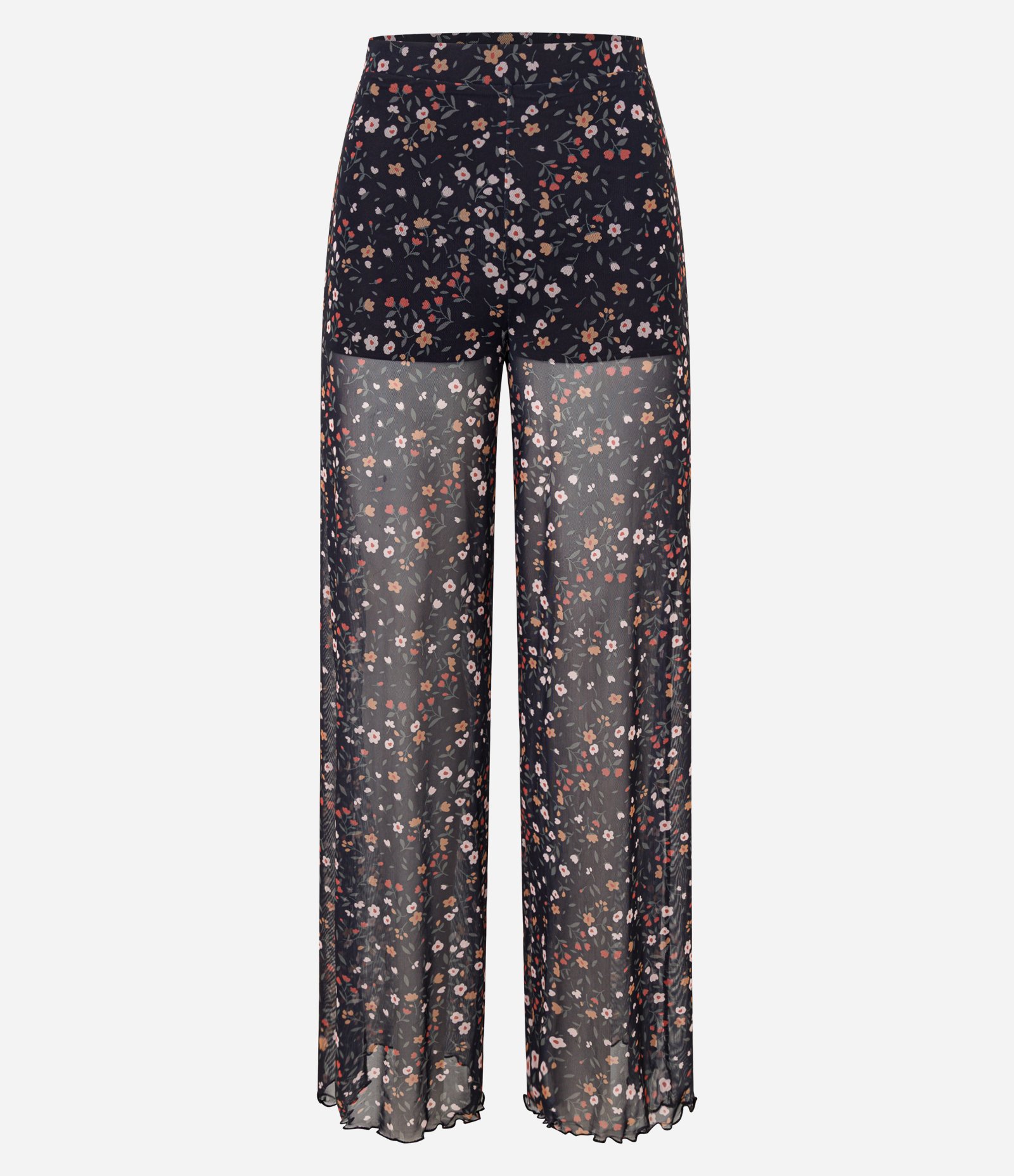 Calça Reta em Tule com Estampa Floral Preto 5