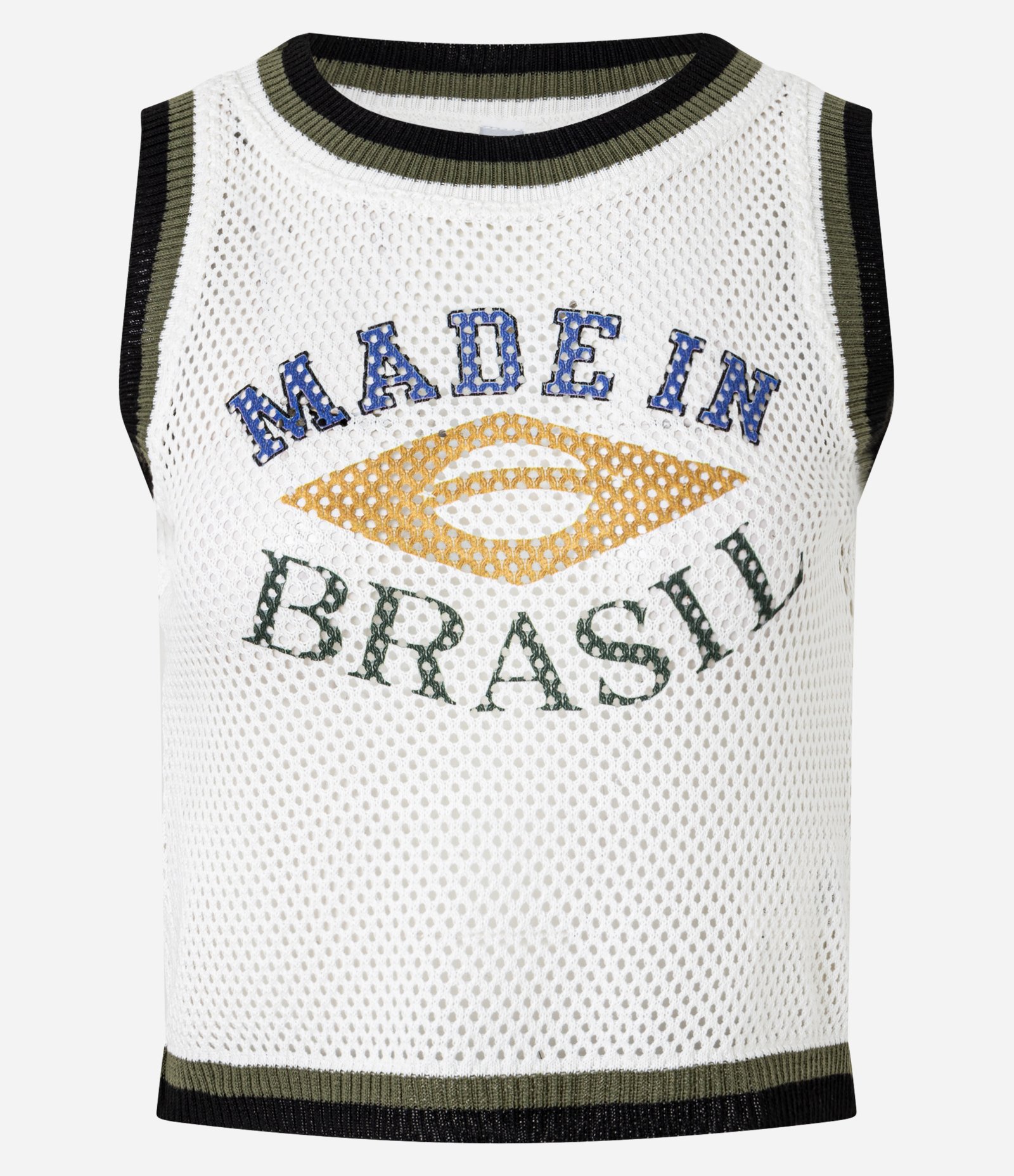 Blusa Regata Cropped em Tricô Telinha Made In Brasil Branco 5