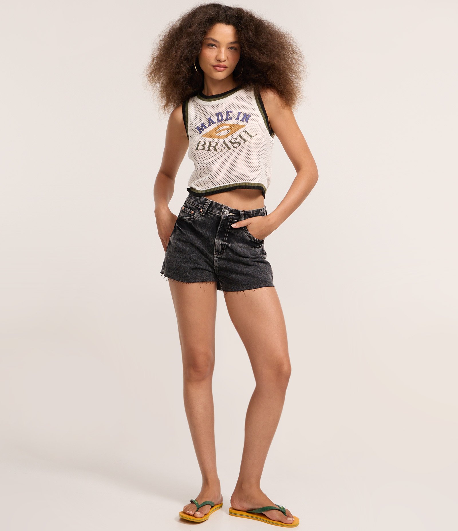 Blusa Regata Cropped em Tricô Telinha Made In Brasil Branco 2