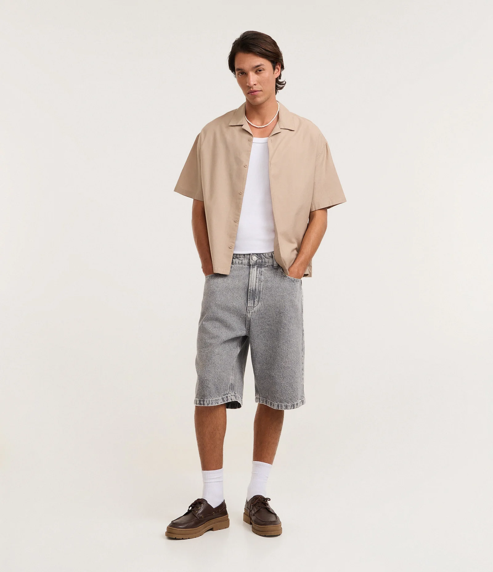 Camisa Boxy em Algodão Texturizado Bege 2