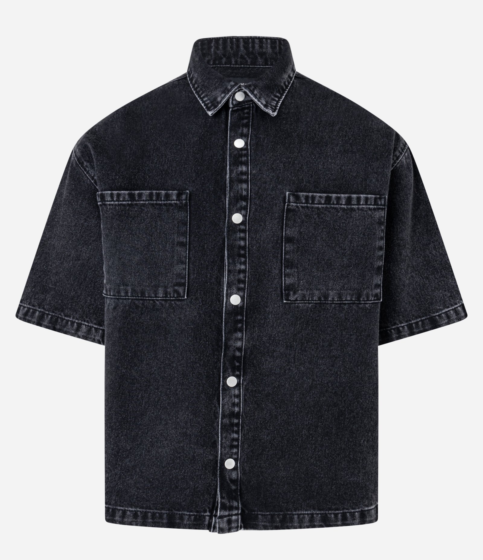 Camisa Boxy em Jeans com Bolsos Marmorizada Preto 6