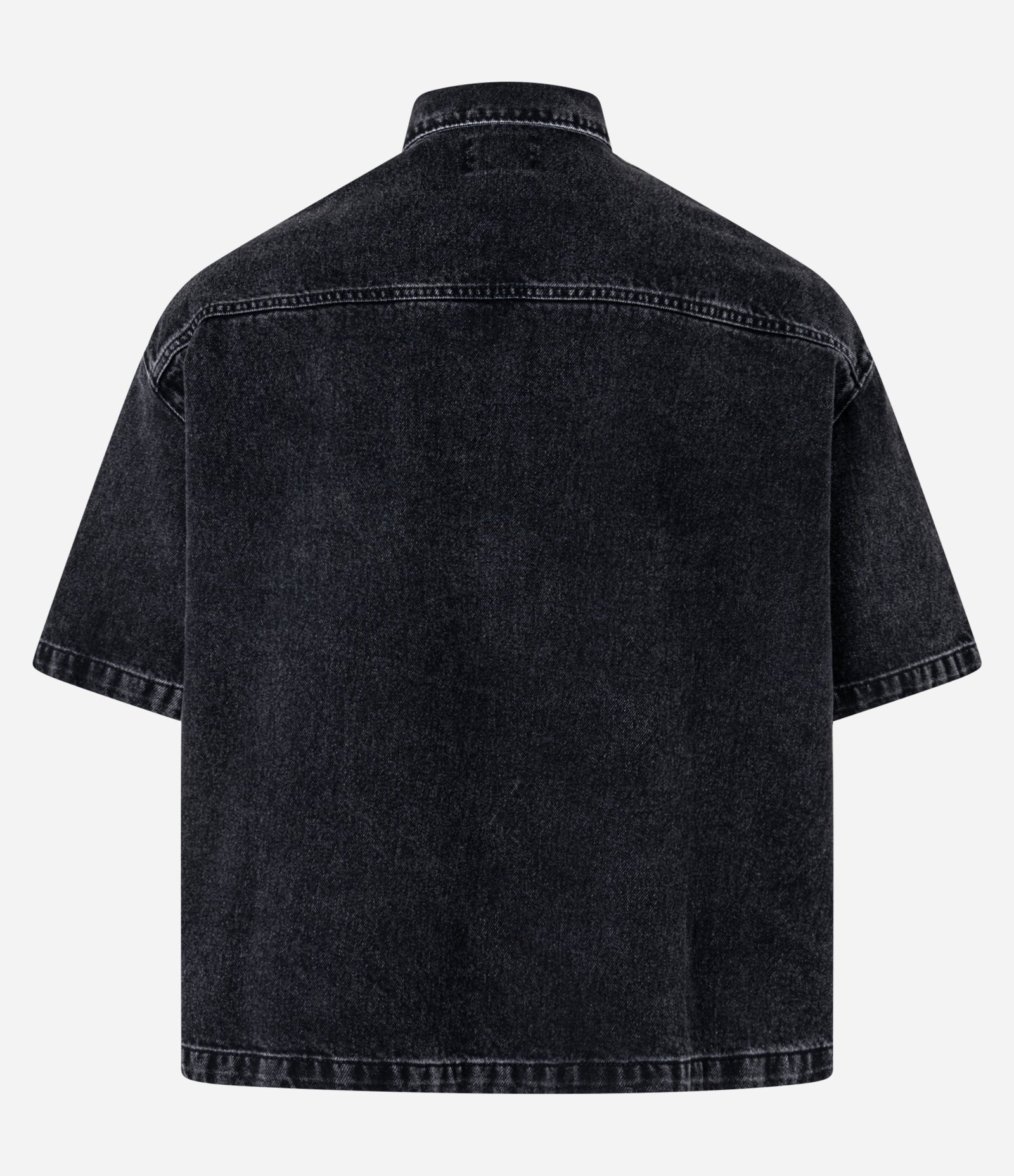 Camisa Boxy em Jeans com Bolsos Marmorizada Preto 7