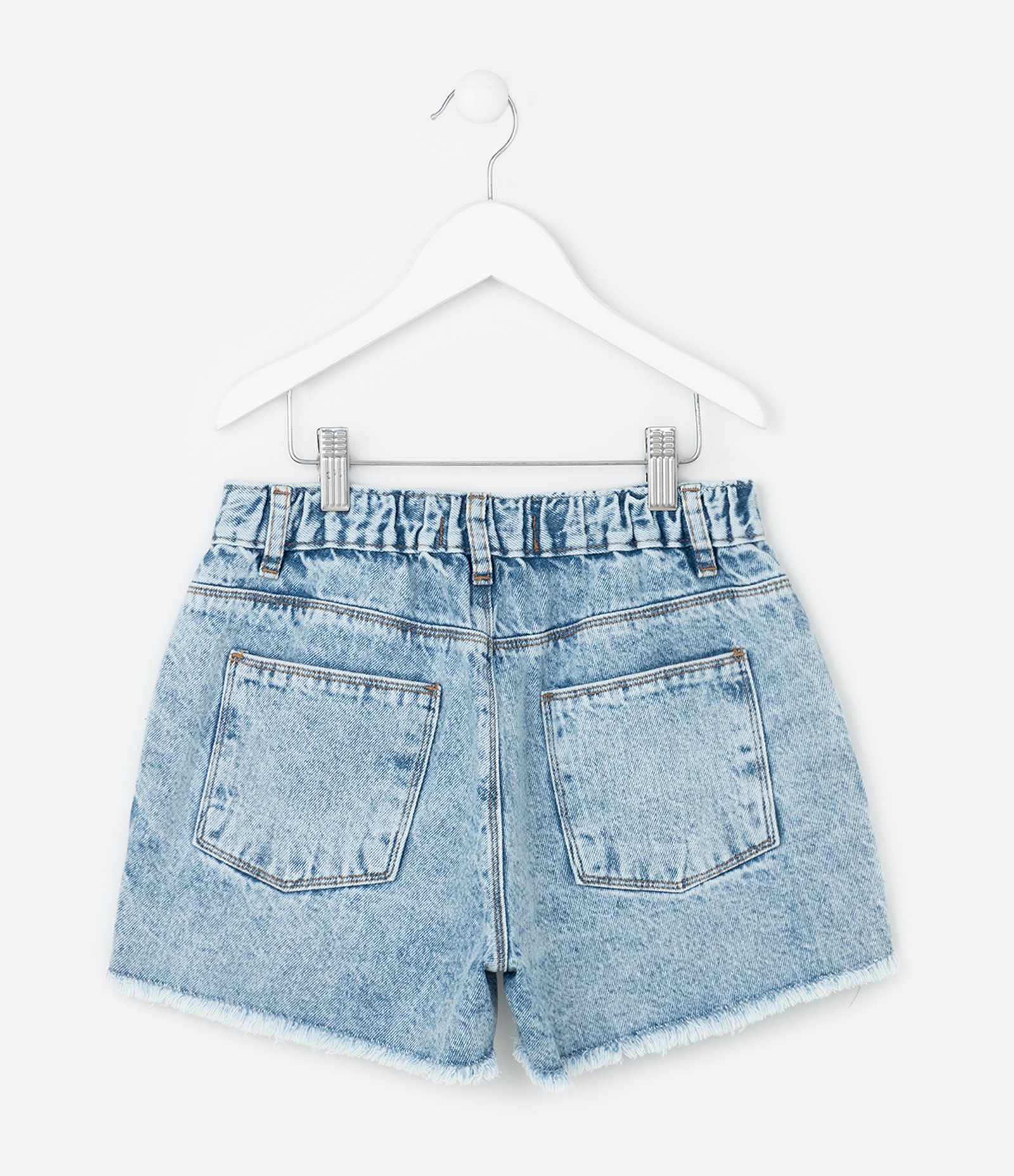 Short Jeans Infantil com Bordado de Flor e Marmorizado - Tam 5 a 14 Anos Azul 3