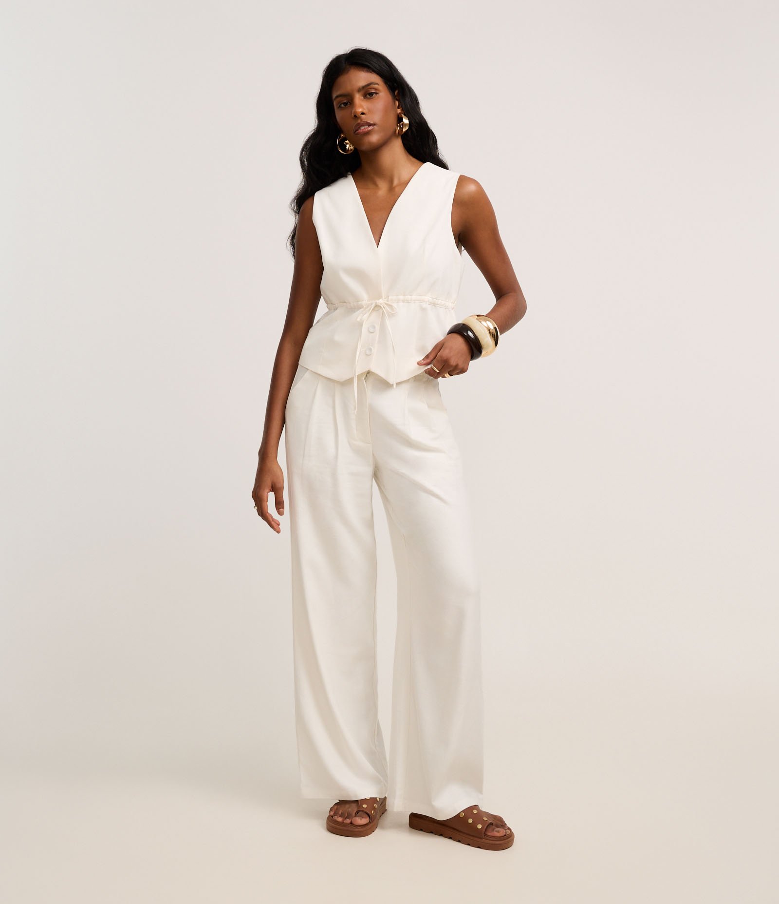 Colete em Viscolinho com Amarração na Cintura Branco 2