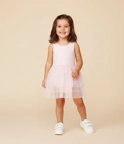 Vestido Infantil Sem Manga com Saia de Tule Bailarina – Tam 1 a 5/6 Anos