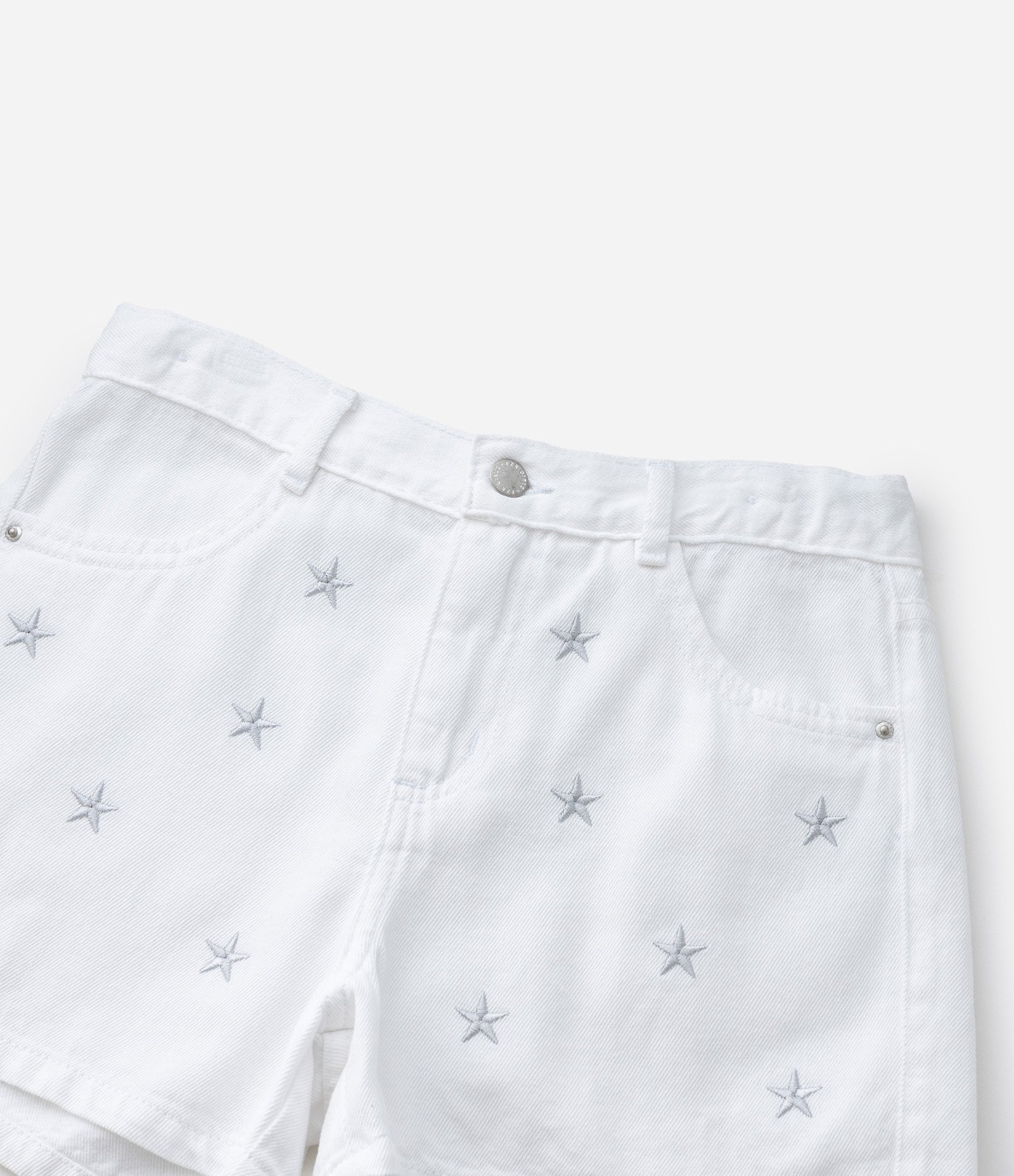 Short Infantil Regular em Jeans com Bordado de Estrelas - Tam 5 a 14 Anos Branco 5