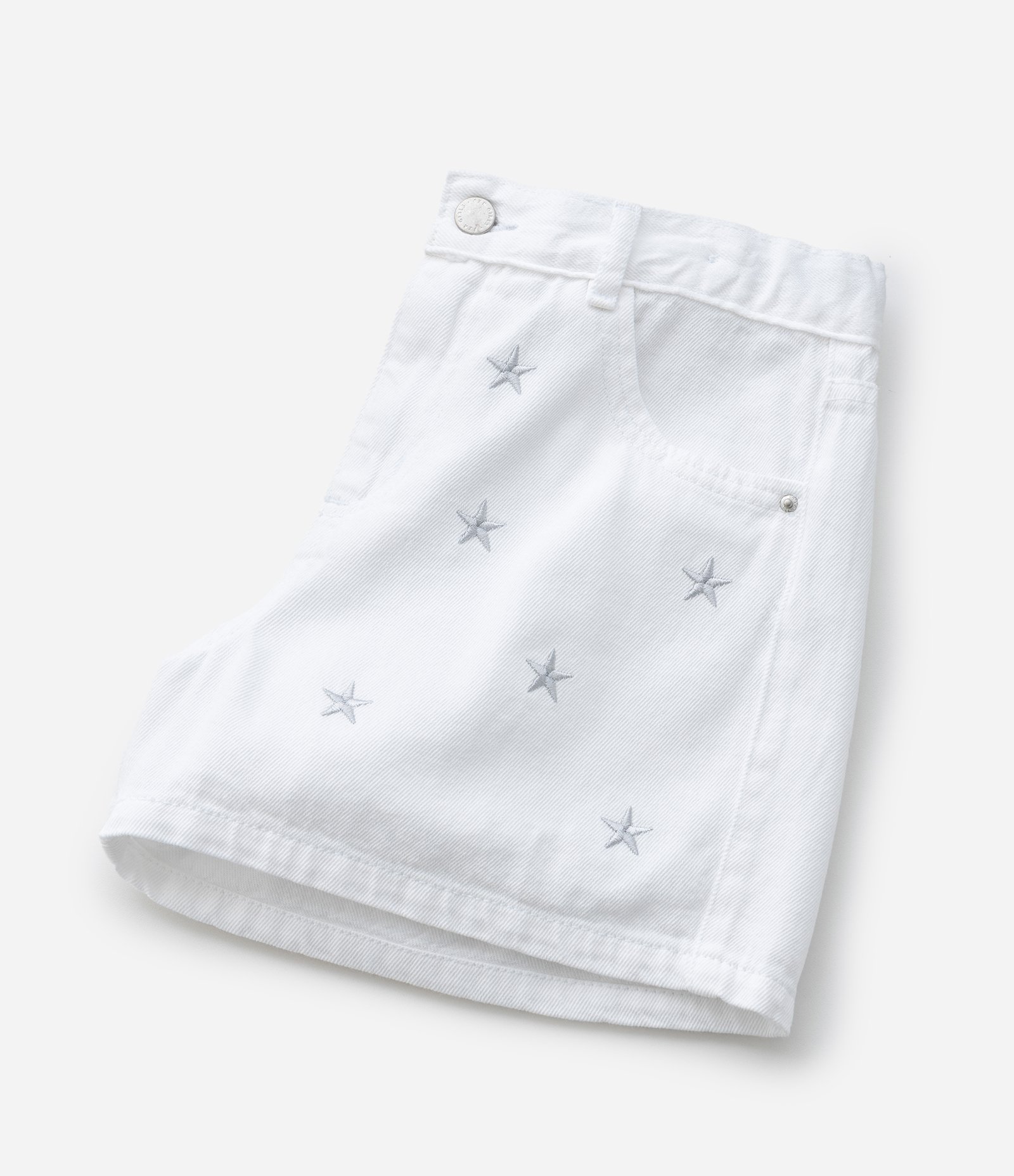 Short Infantil Regular em Jeans com Bordado de Estrelas - Tam 5 a 14 Anos Branco 6