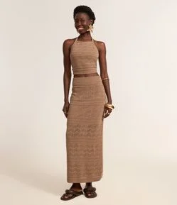 Saia Ajustada Long Midi em Tricô com Mix de Pontos
