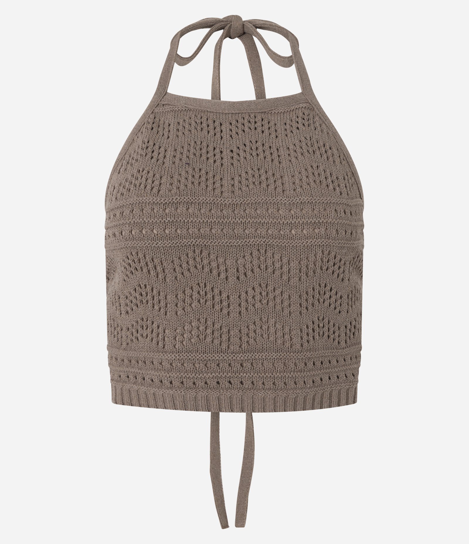 Blusa Frente Única em Tricô com Mix de Pontos e Amarração Marrom 6