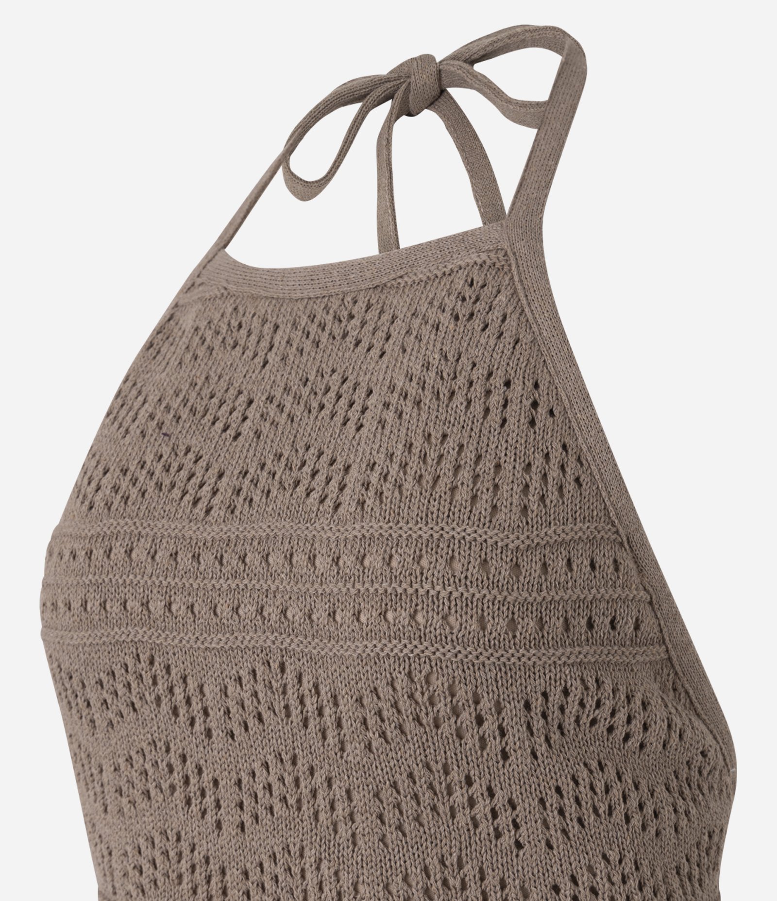 Blusa Frente Única em Tricô com Mix de Pontos e Amarração Marrom 7