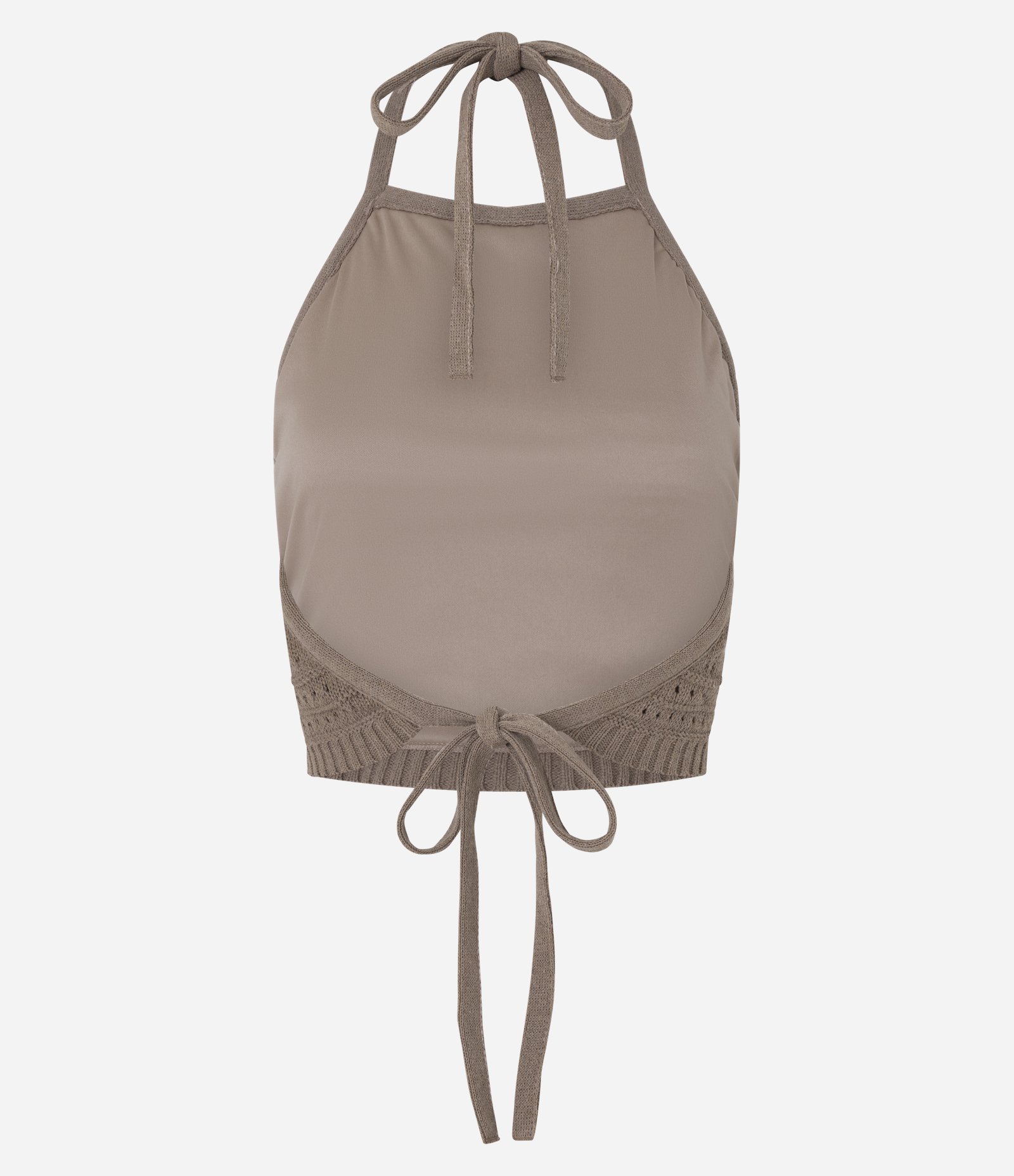 Blusa Frente Única em Tricô com Mix de Pontos e Amarração Marrom 8