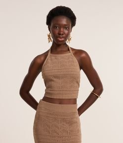 Blusa Frente Única em Tricô com Mix de Pontos e Amarração