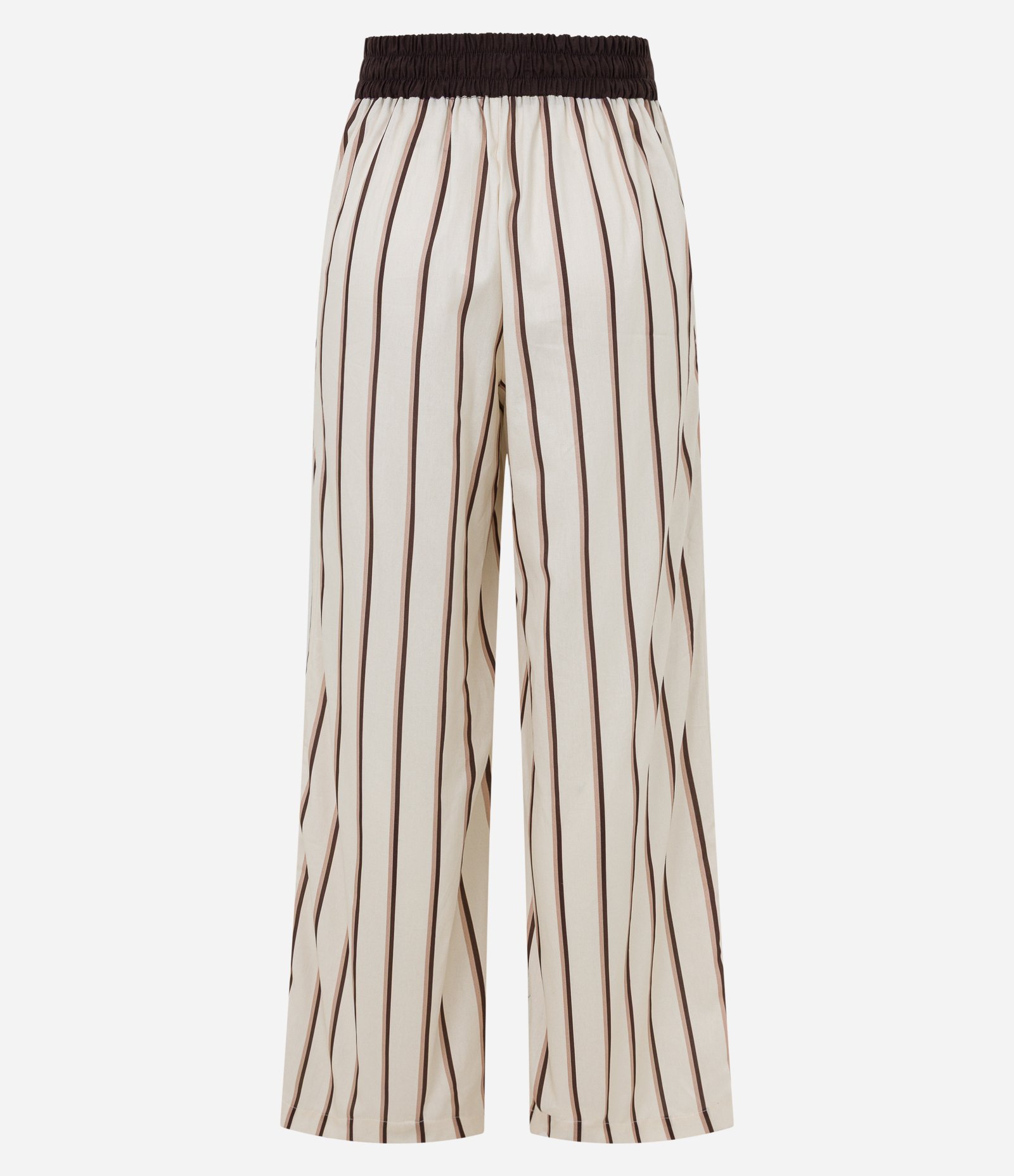 Calça Wide Leg em Tricoline Listrado com Cós Contrastante e Amarração Off White 8