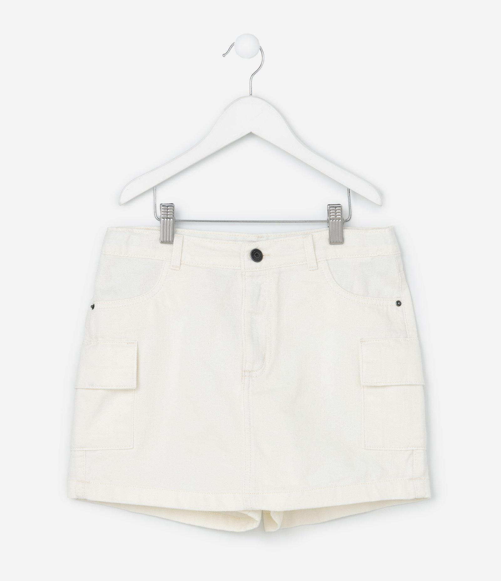 Short Saia Infantil em Sarja com Bolso Cargo - Tam 5 a 14 Anos Off White 1