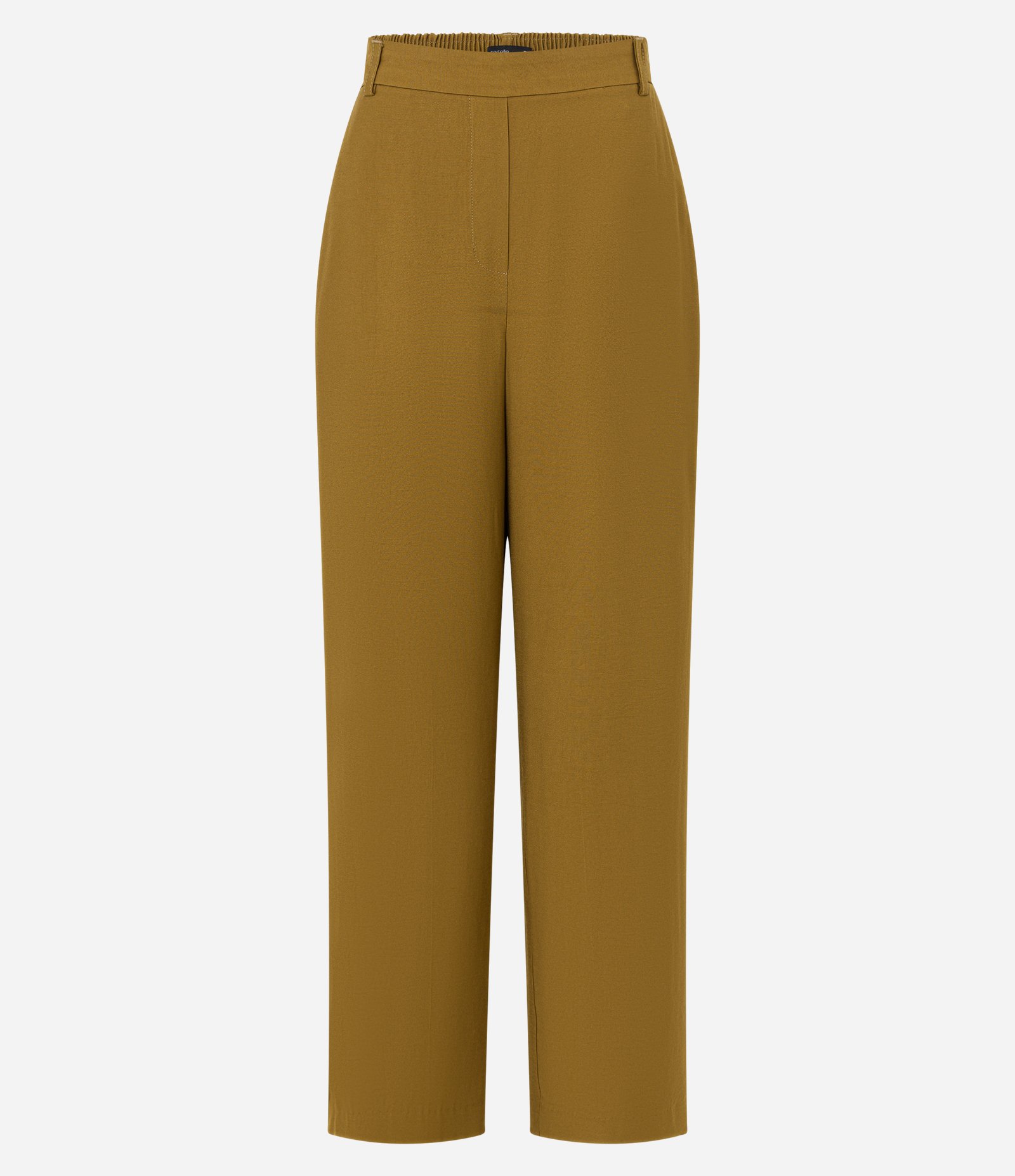 Calça Wide Leg Alfaiatada em Viscose com Listras Contrastantes Mostarda 7