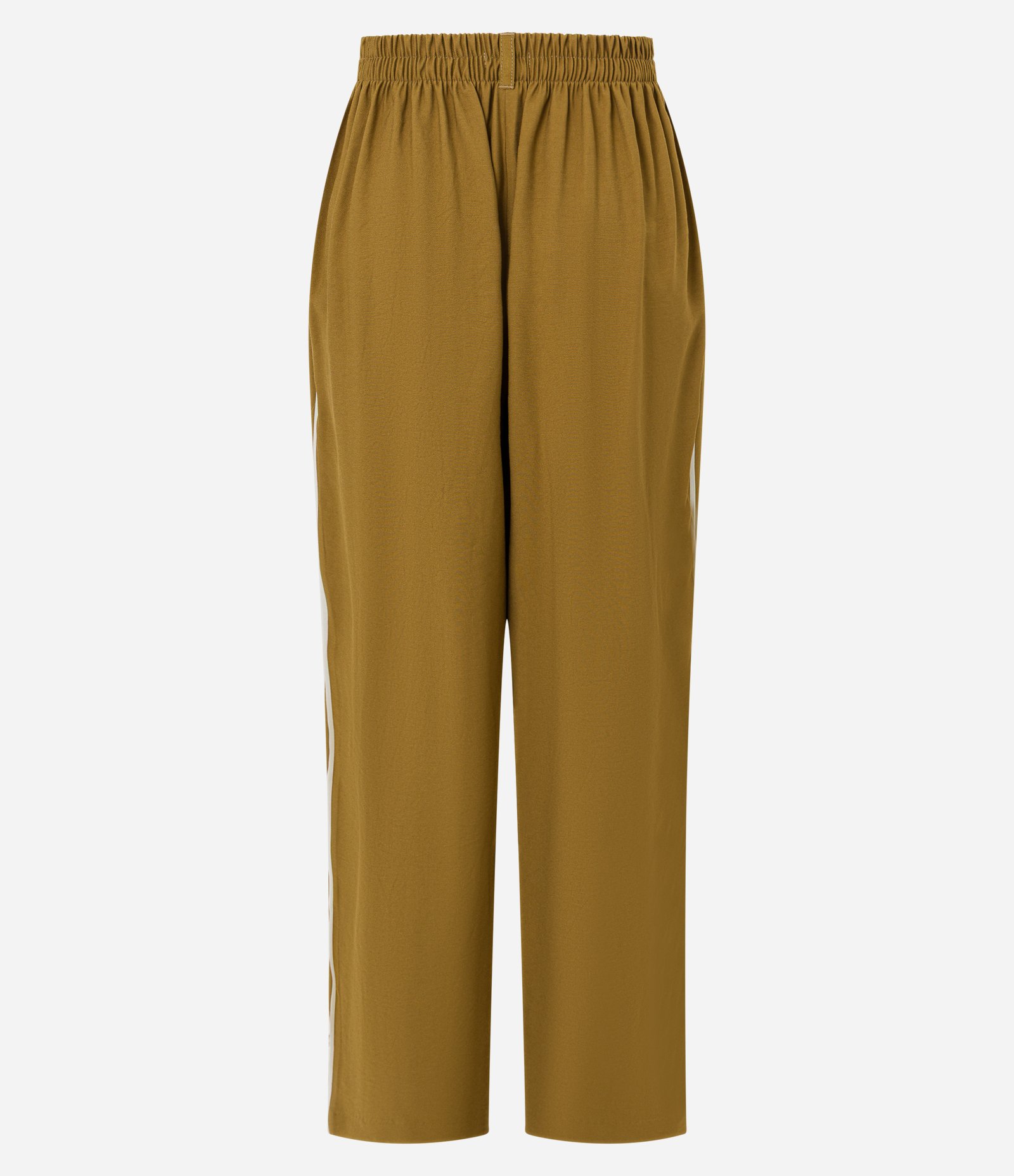 Calça Wide Leg Alfaiatada em Viscose com Listras Contrastantes Mostarda 8