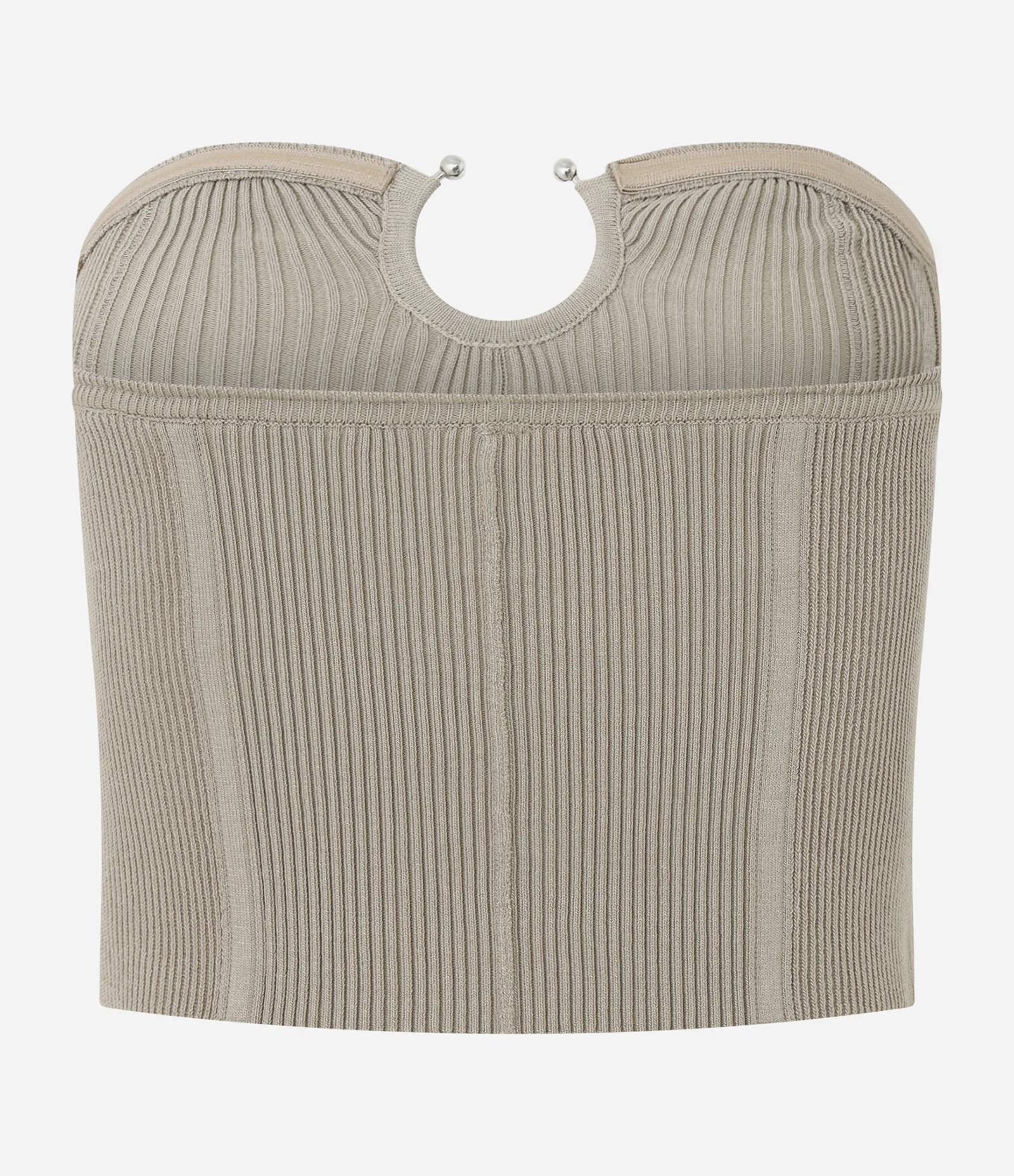 Blusa Tomara que Caia em Tricô com Aviamento no Busto Bege 3