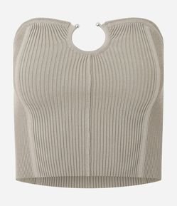 Blusa Sem Alça em Tricô com Aviamento no Busto