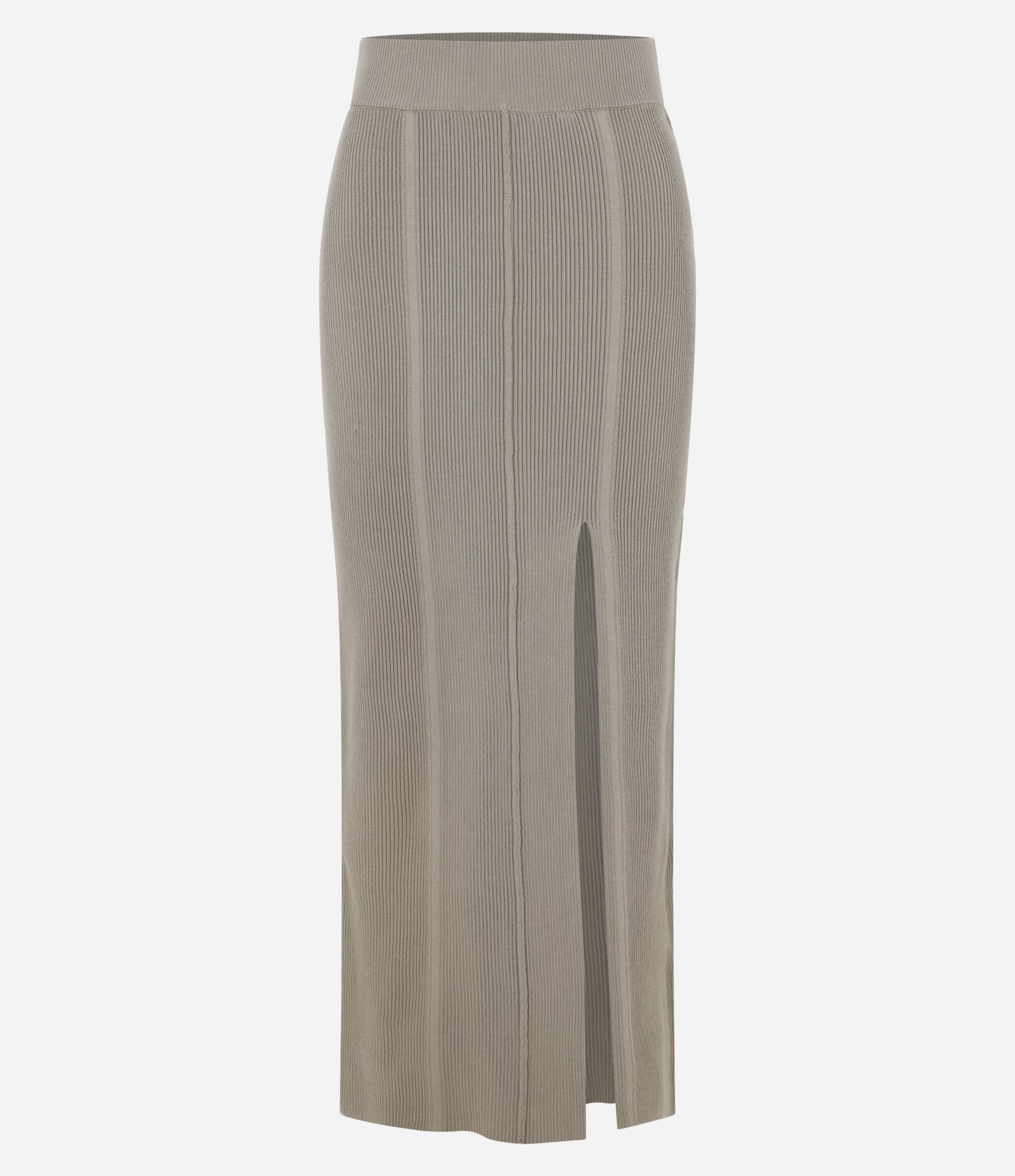 Saia Long Midi em Tricô com Fenda Frontal Bege 1