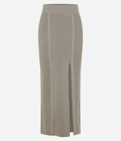 Saia Long Midi em Tricô com Fenda Frontal