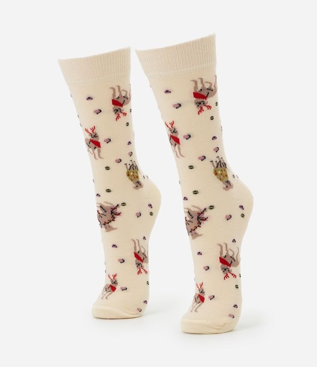 Meia Cano Alto em Algodão com Estampa de
Caramelo Natalino