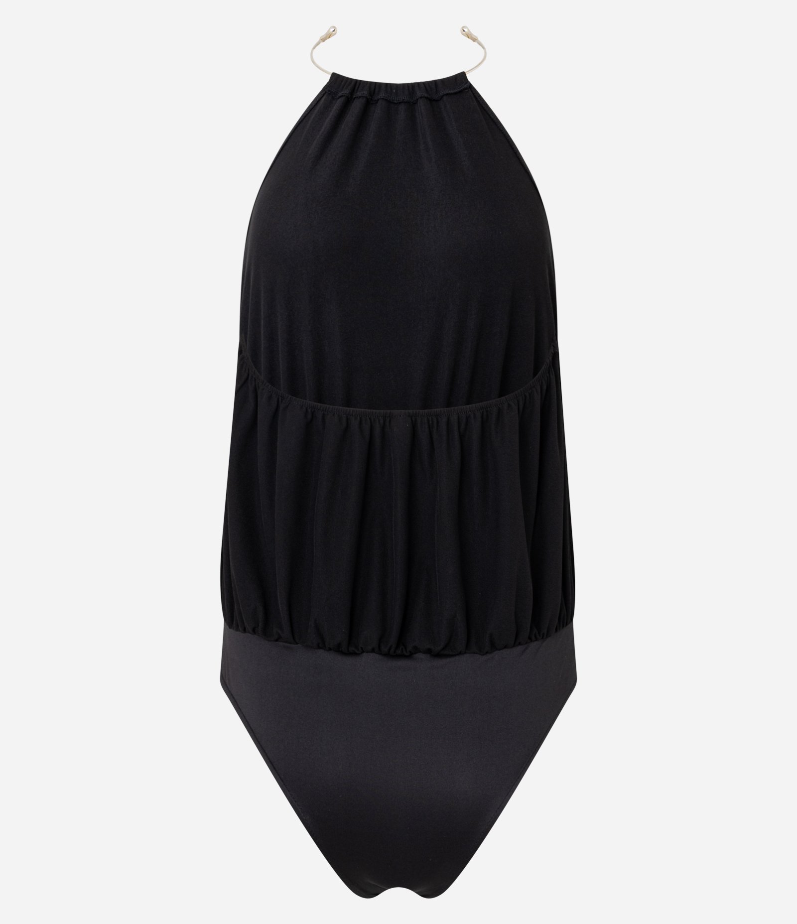 Body Frente Única em Microfibra com Tule e Aviamento Colar Preto 6