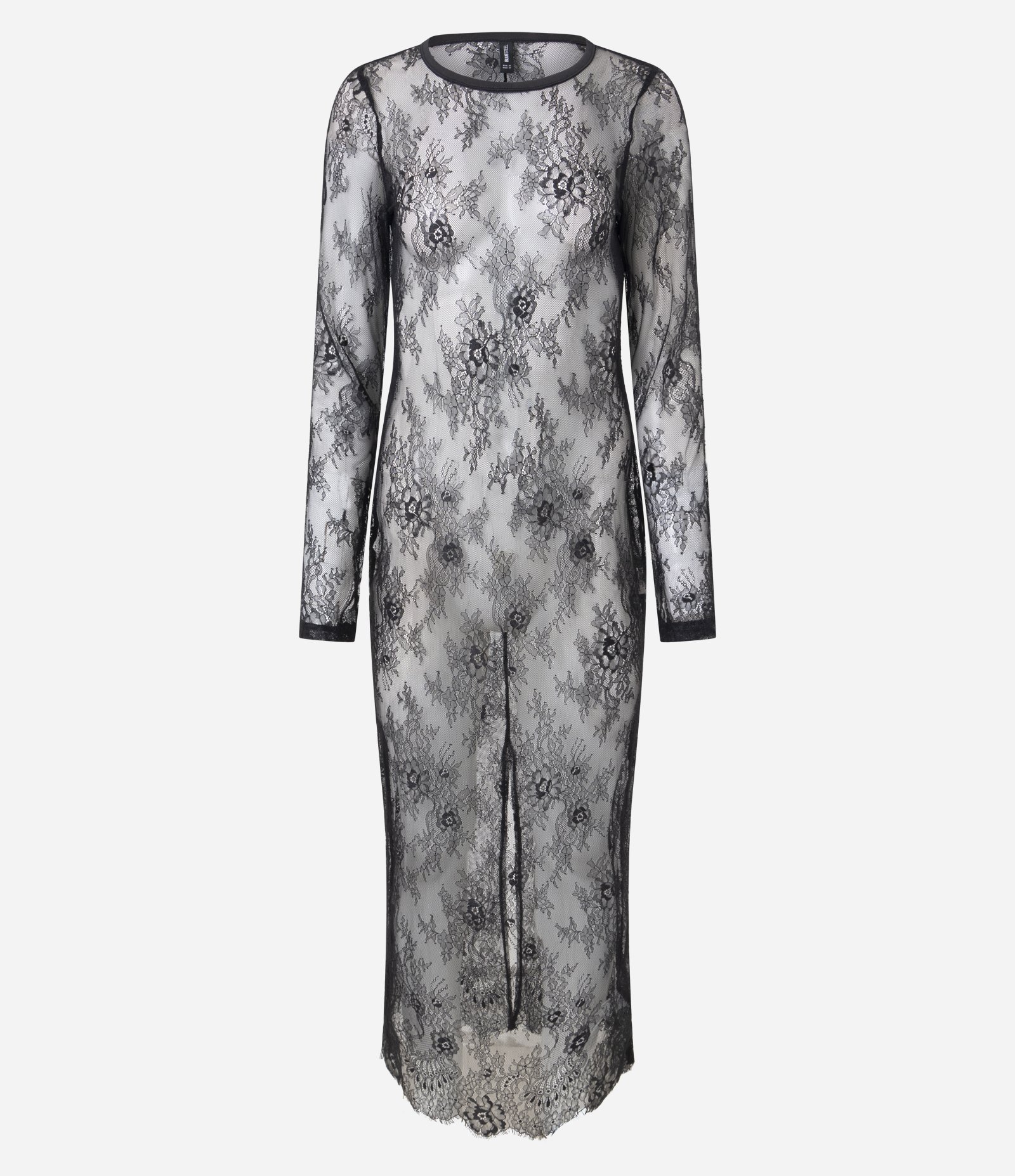 Vestido New Midi em Renda com Manga Longa Cinza 1