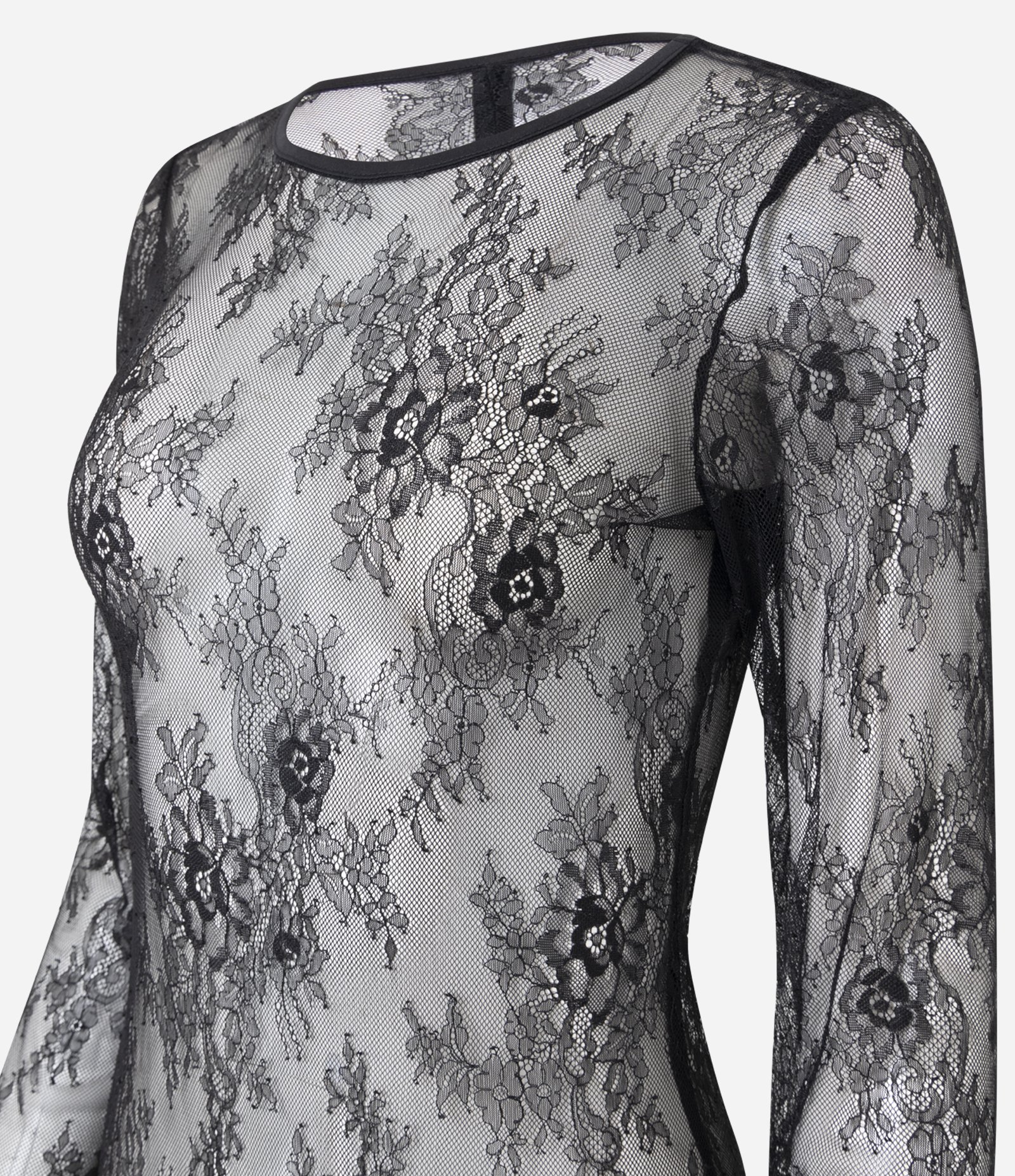 Vestido New Midi em Renda com Manga Longa Cinza 2