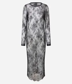 Vestido New Midi em Renda com Manga Longa