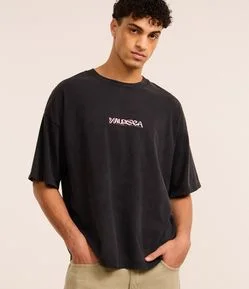 Camiseta Oversized em Algodão com Estampa Lettering Wild Sea Marmorizada