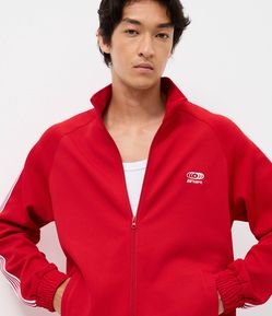 Casaco em Helanca com Bordado Localizado e Listras Contrastantes