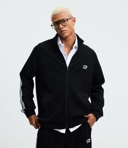 Casaco em Helanca com Bordado Localizado e Listras Contrastantes