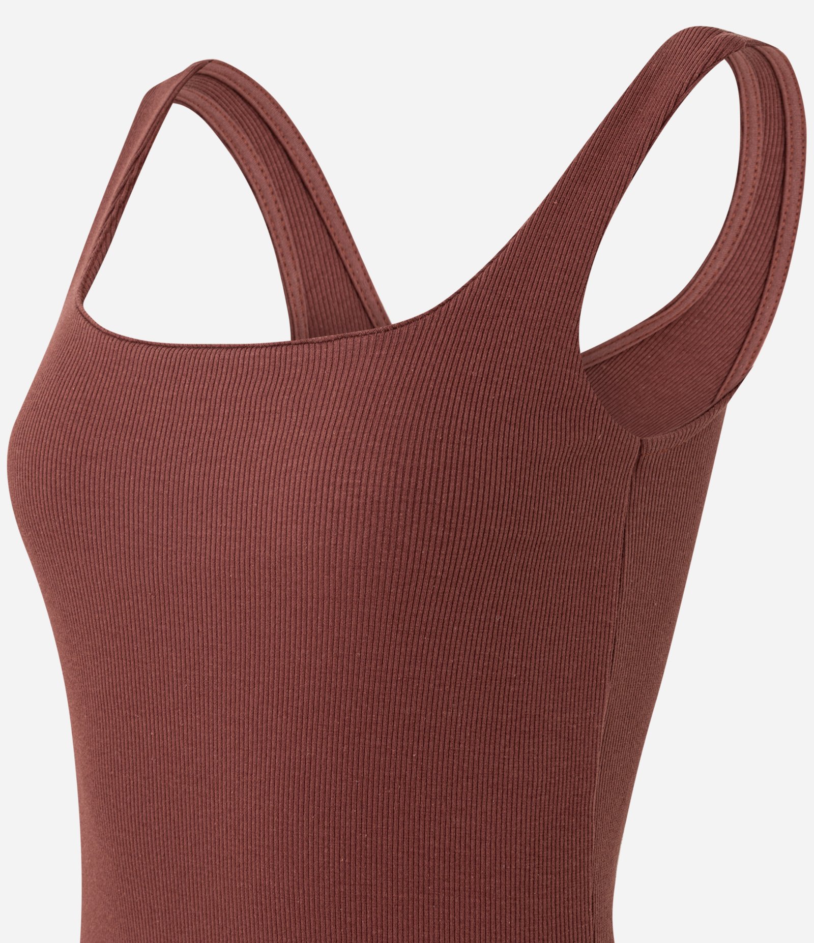 Vestido Midi em Ribana com Decote Quadrado Marrom 7