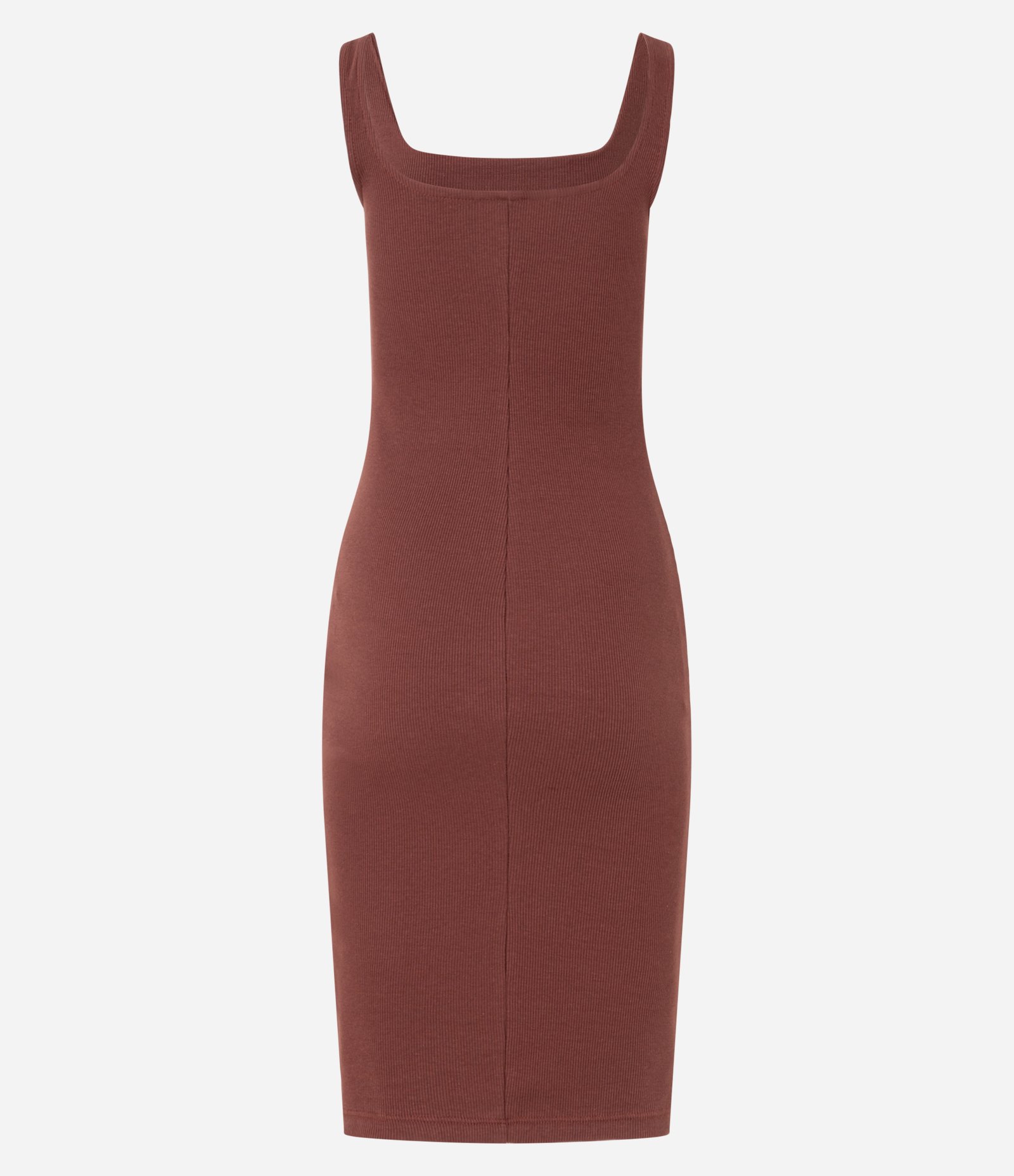 Vestido Midi em Ribana com Decote Quadrado Marrom 9
