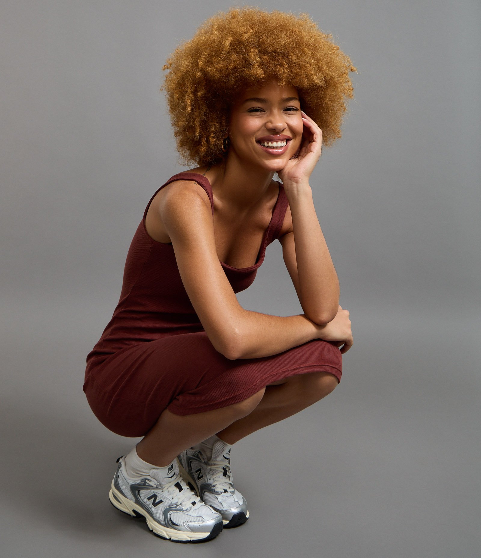 Vestido Midi em Ribana com Decote Quadrado Marrom 4