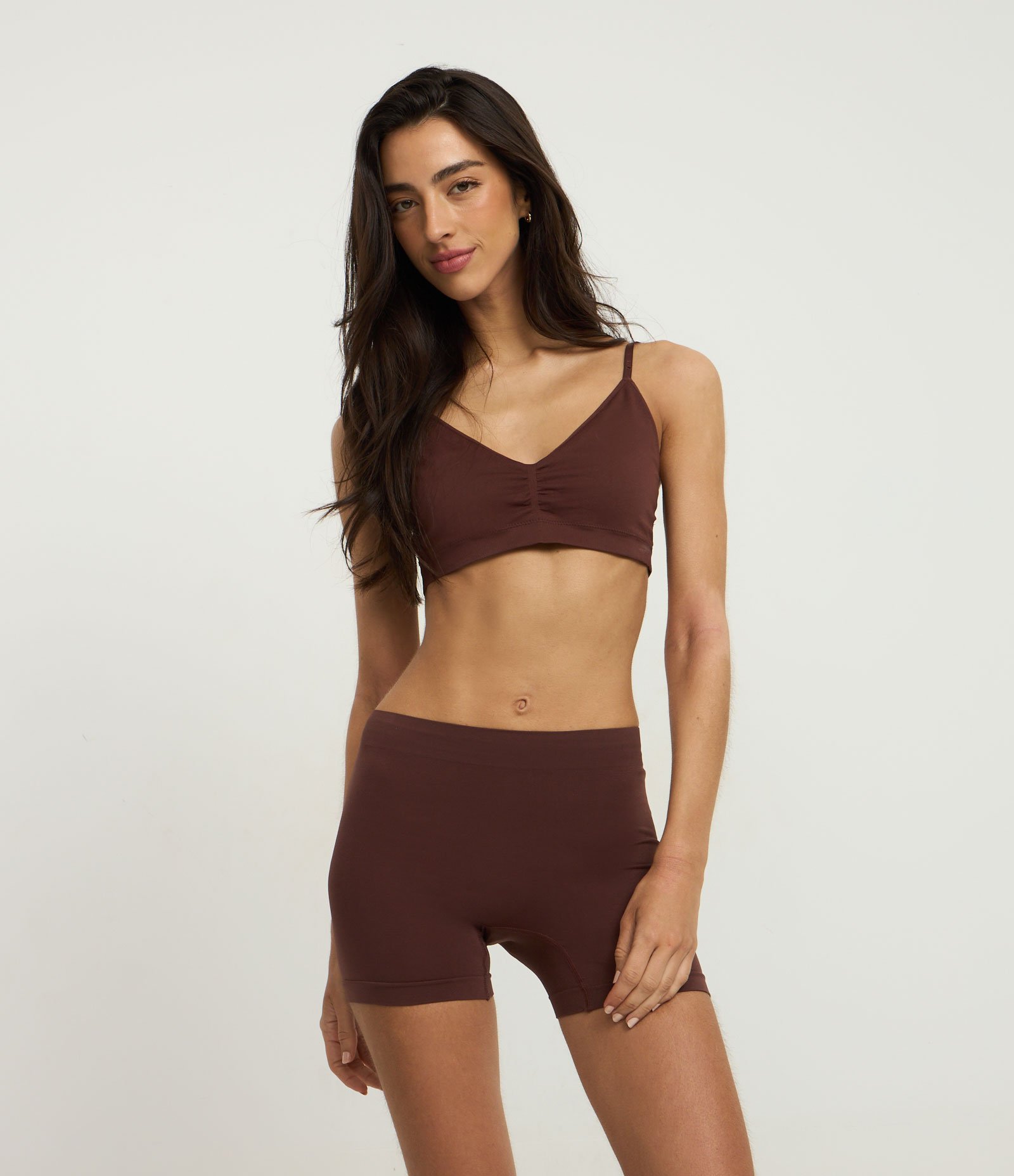 Kit 02 Calcinhas Boyshort em Poliamida Seamless Marrom Escuro/Marrom Claro 3