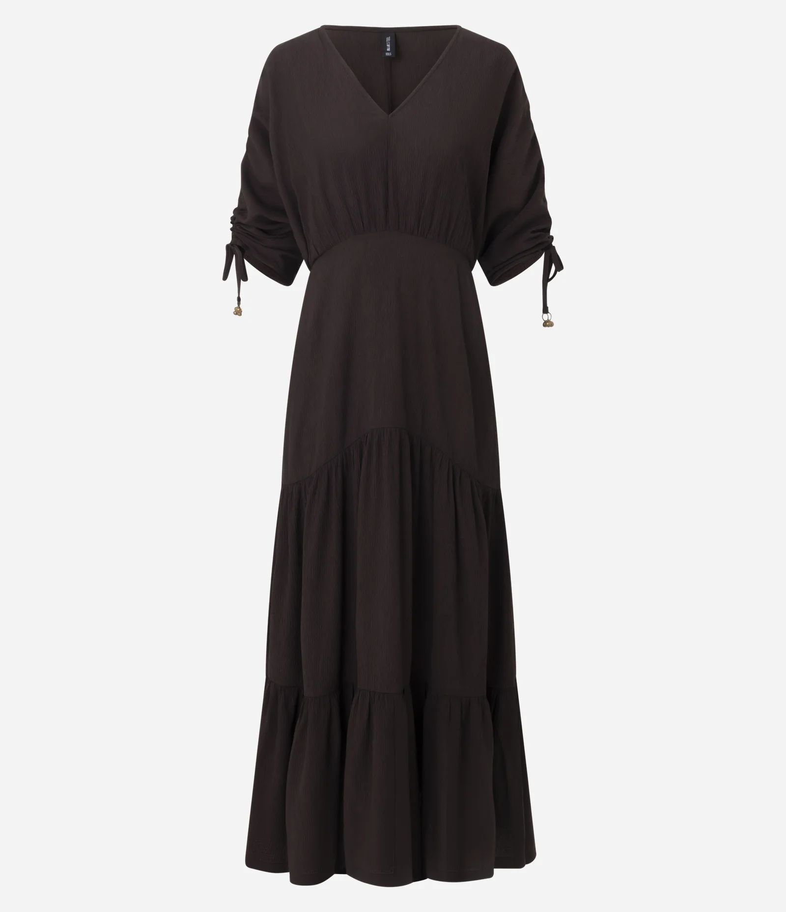 Vestido Manga Curta em Viscolinho com Amarração e Textura Crinckle Marrom 4