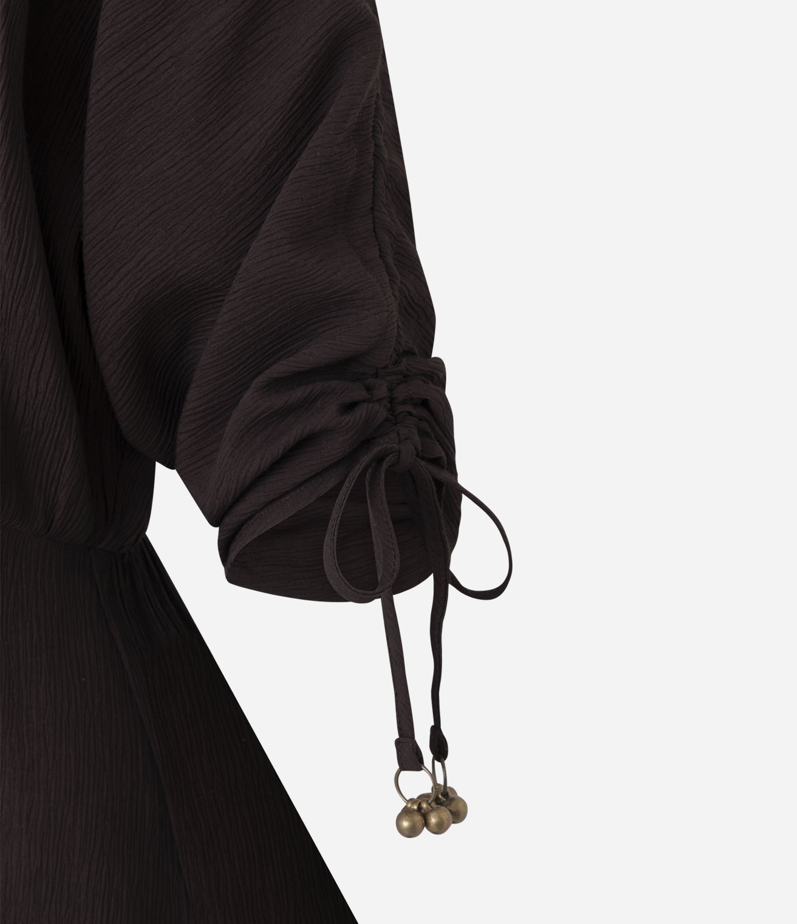 Vestido Manga Curta em Viscolinho com Amarração e Textura Crinckle Marrom 6