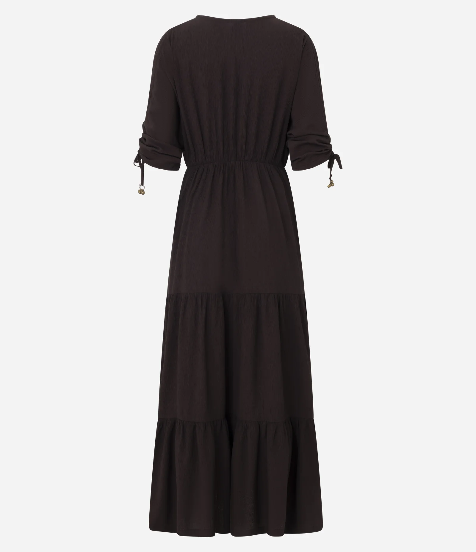 Vestido Manga Curta em Viscolinho com Amarração e Textura Crinckle Marrom 7