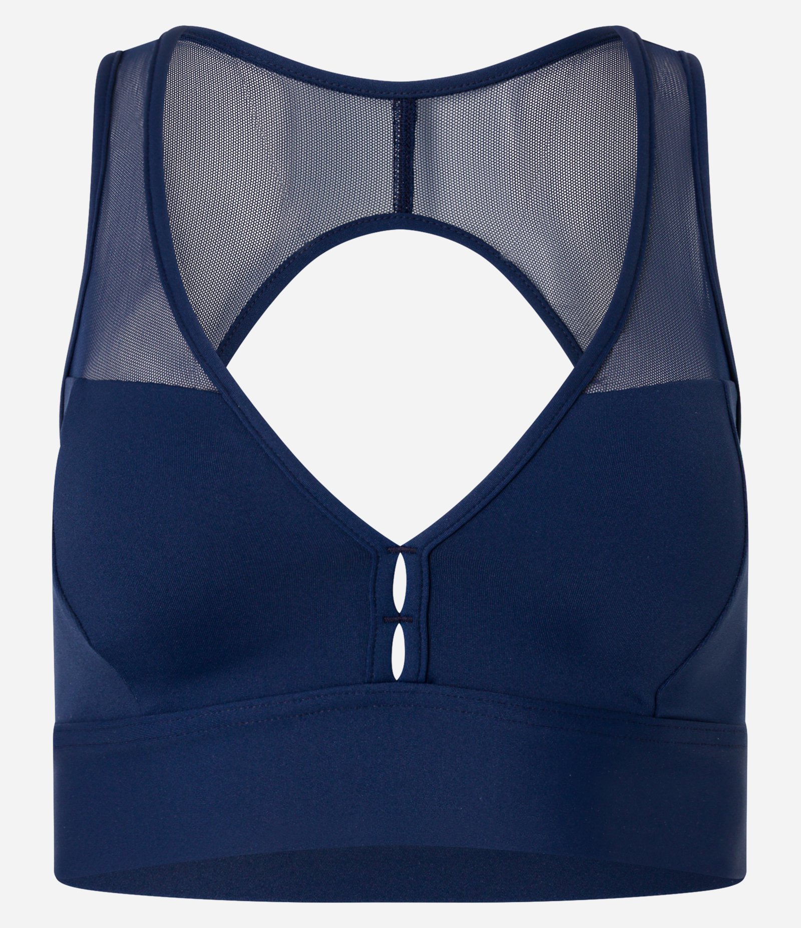 Top Esportivo em Microfibra com Recortes em Tule e Abertura nas Costas Azul Marinho 5